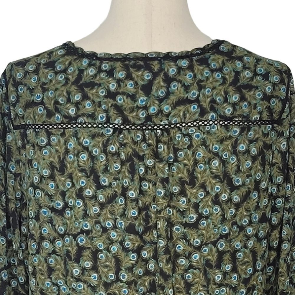 Talbots Black Peacock Feather Print Split Button … - image 6